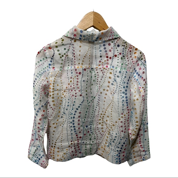 BAMBOO TRADERS WHITE COLORFUL POLKA DOT FLAX BLEND LS BUTTON DOWN BLOUSE - Picture 12 of 14